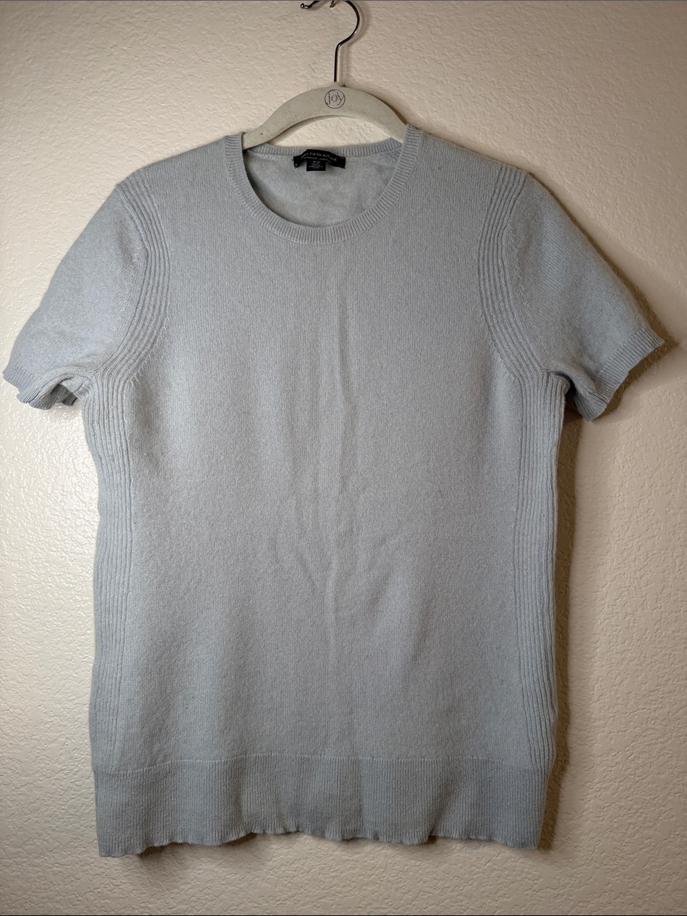 Saks Fifth Avenue Light Blue Cashmere Crewneck Short-Sleeve Sweater L
